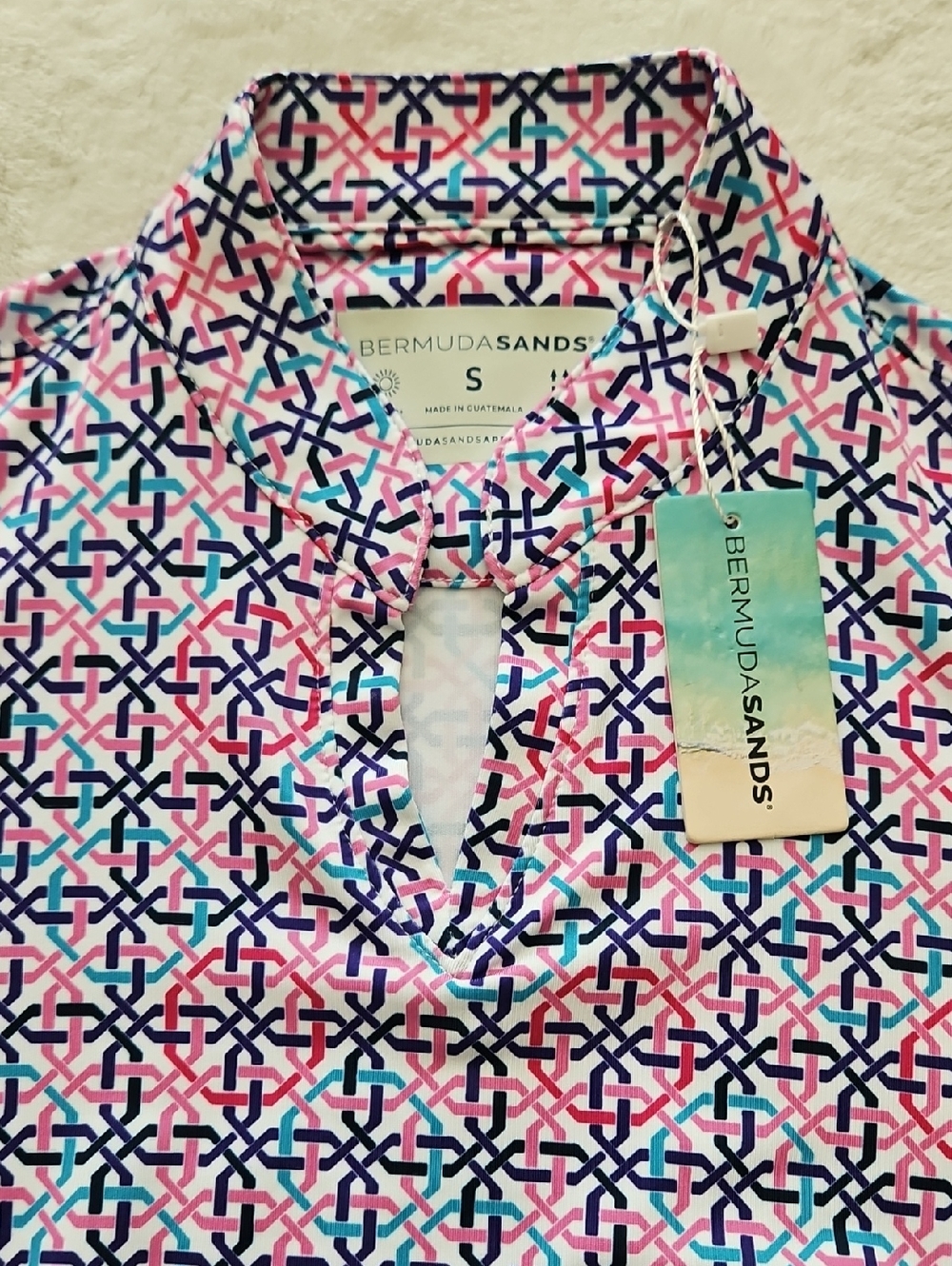 Bermuda Sands Short Sleeve UPF 50+ Cheryl Golf Top: Violet Print: Size- Small - Picture 6 of 15